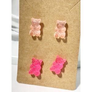 Gummy Bear Novelty Candy Lollies Earrings Studs 2 pairs Peach Pink Statement‎